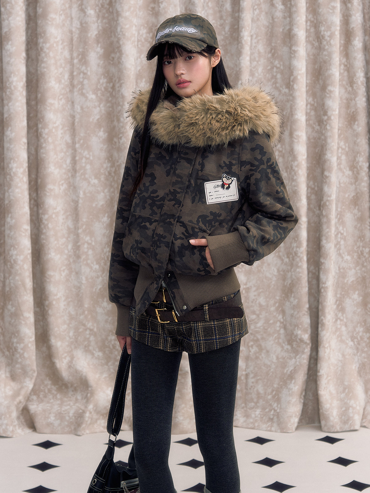 Faux Fur Lined Zipper Fur Collar Jacket