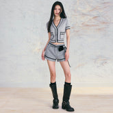 Knitted V-Neck Cardigan & Shorts Set - CHINASQUAD