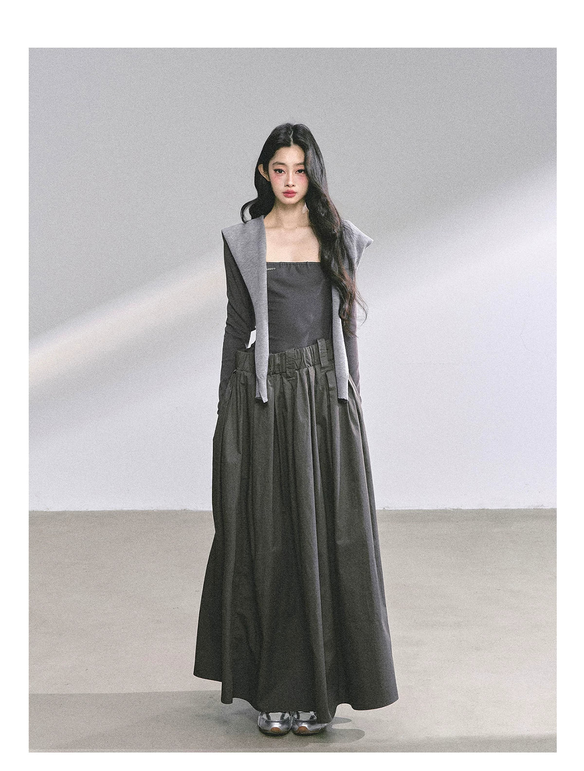 French Relaxed Long Sleeve Maxi Dress