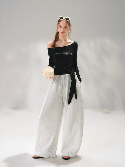 Starry Crystal Embellished Drawstring Curved-Leg Sweatpants