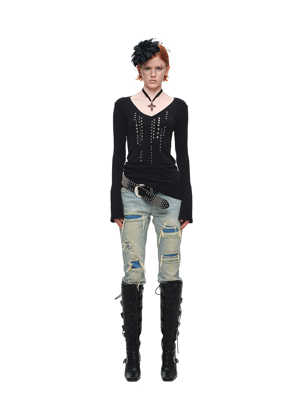 Rhinestone Fitted Knit Top