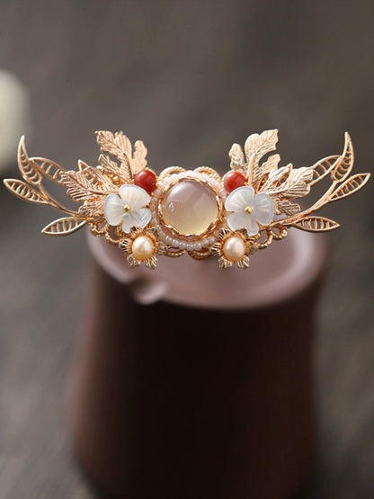 Handmade Pearl and Agate Hair Crown