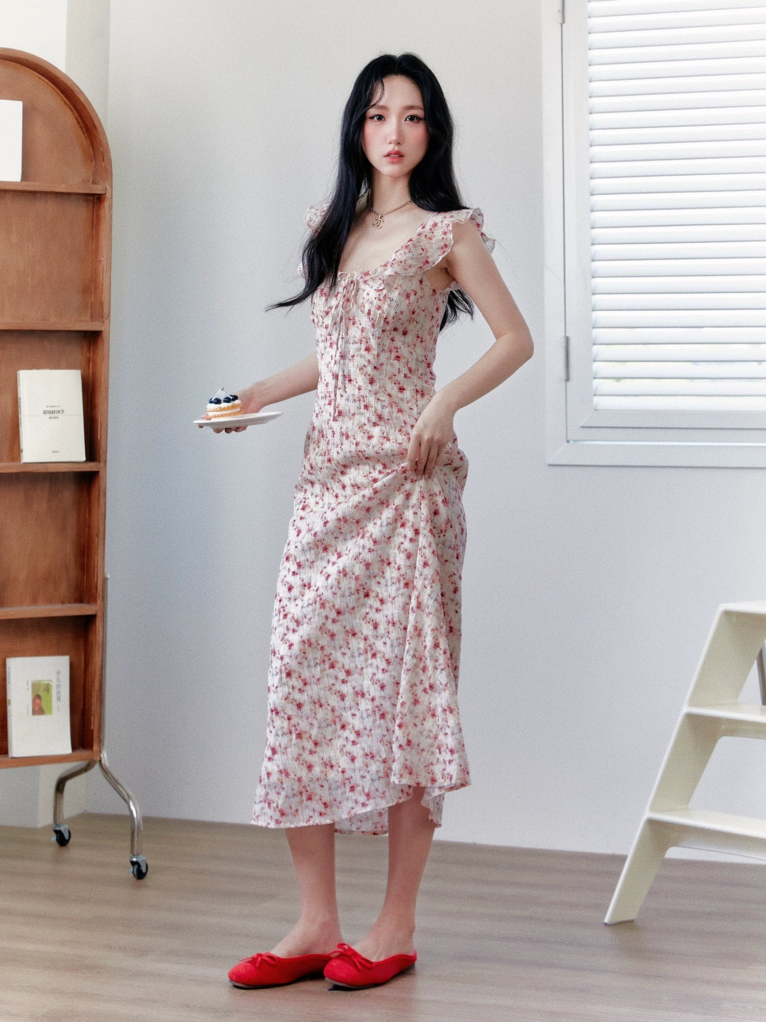 French Style Slimming Floral Print  Dress