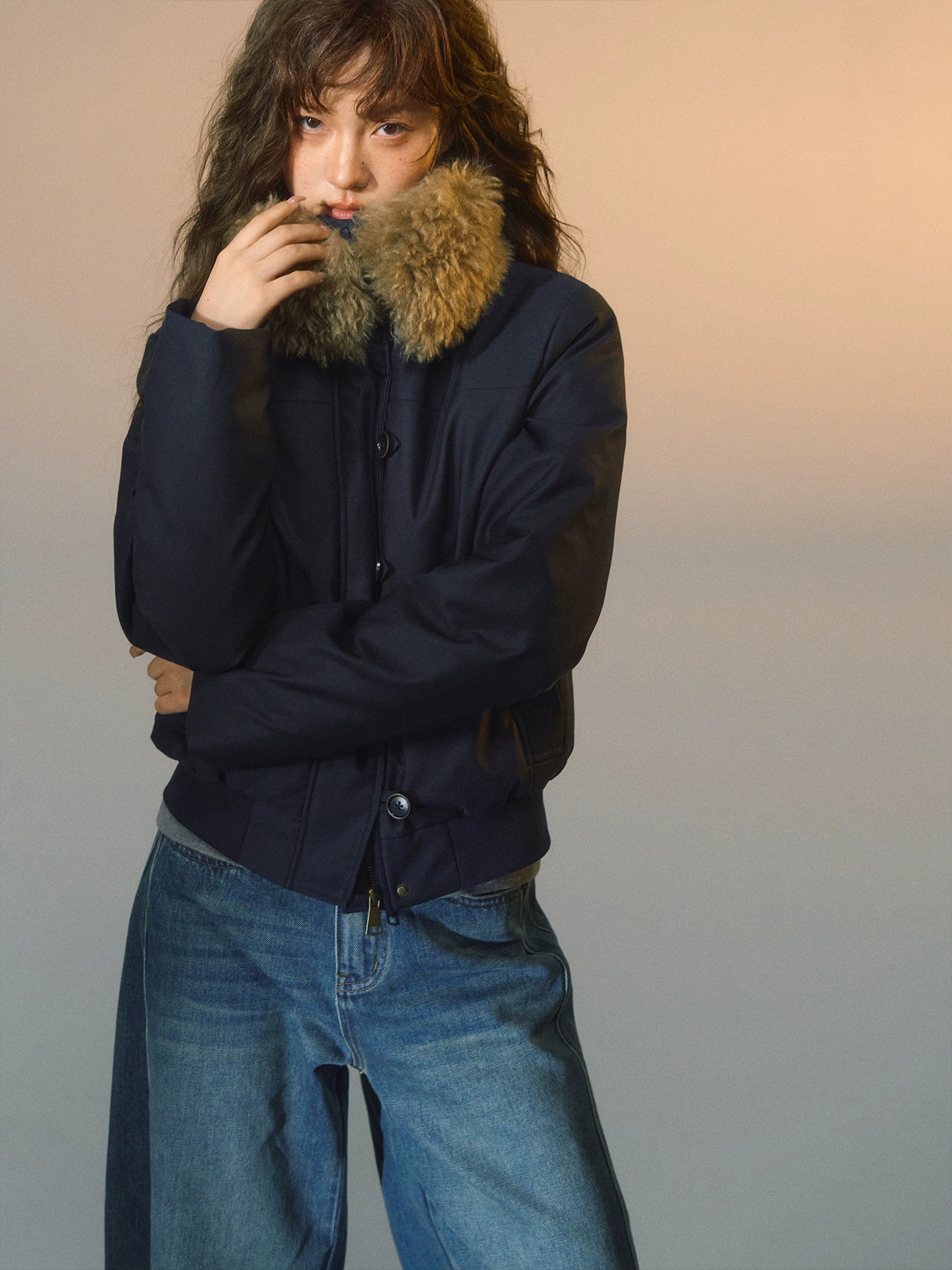 Detachable Fur-Collar Fitted Down Jacket