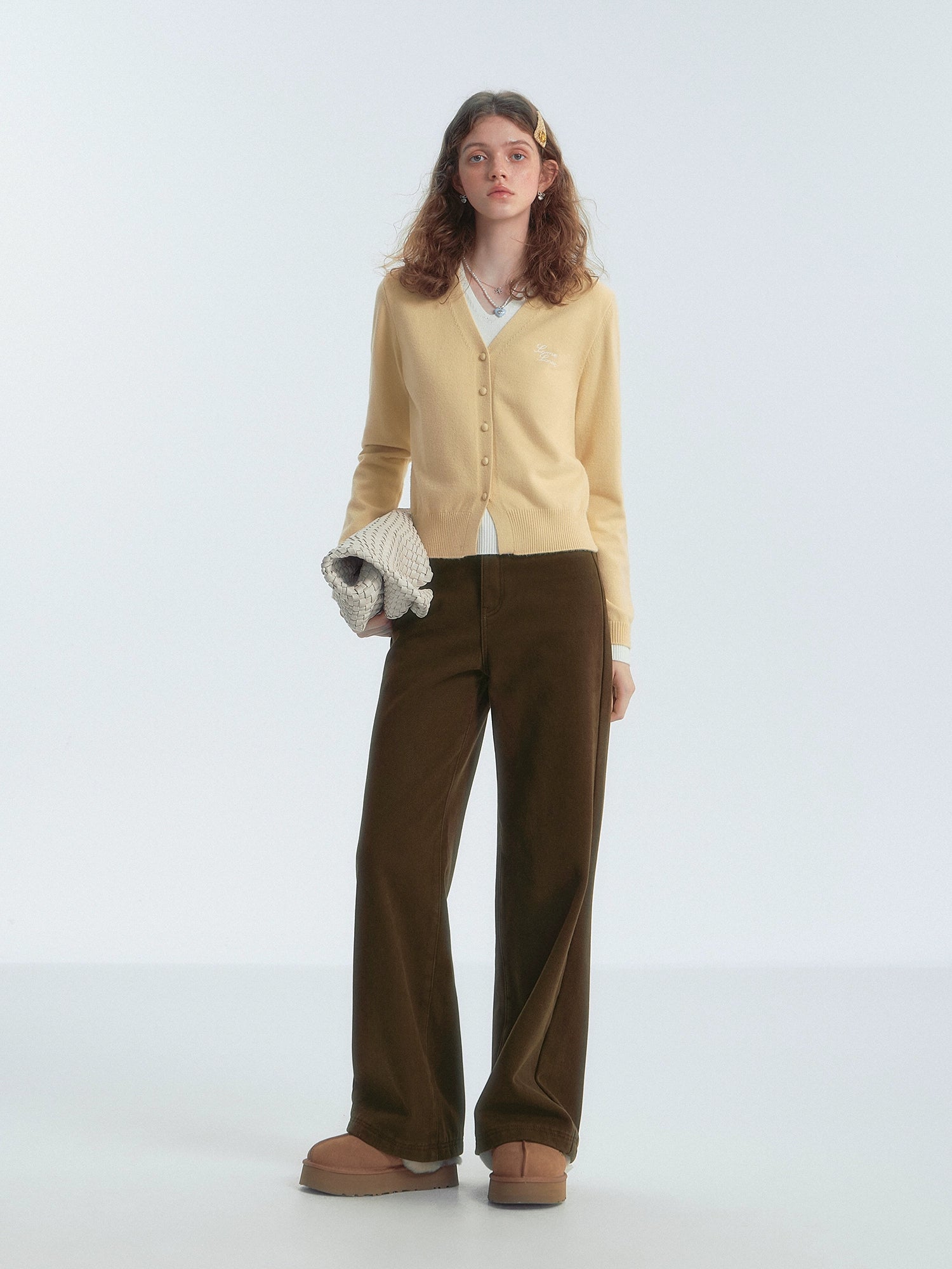 Corduroy Patch Fleece-Lined Casual Pants