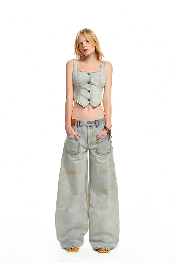 Washed Slightly Elastic Retro Vest - CHINASQUAD