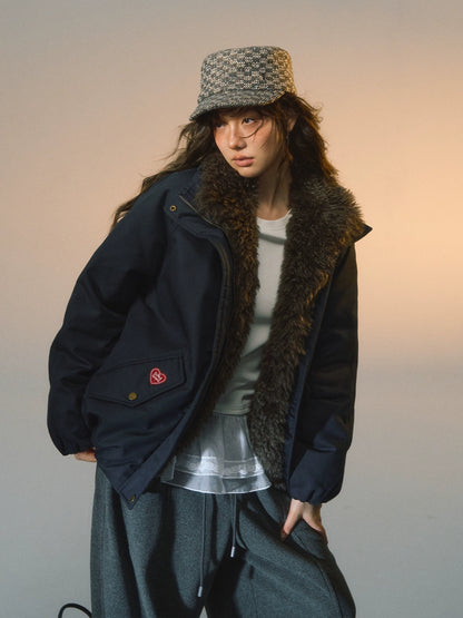 Detachable Faux Fur Collar Parka Down Jacket