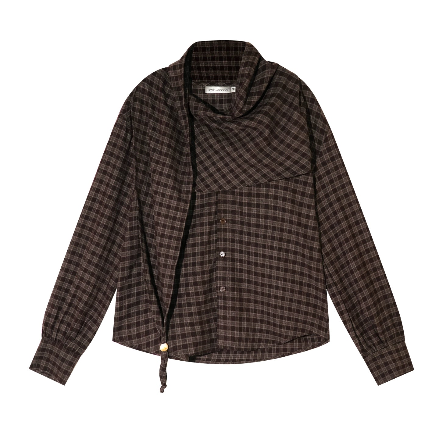 Vintage Plaid Beaded Tie-Scarf Shirt