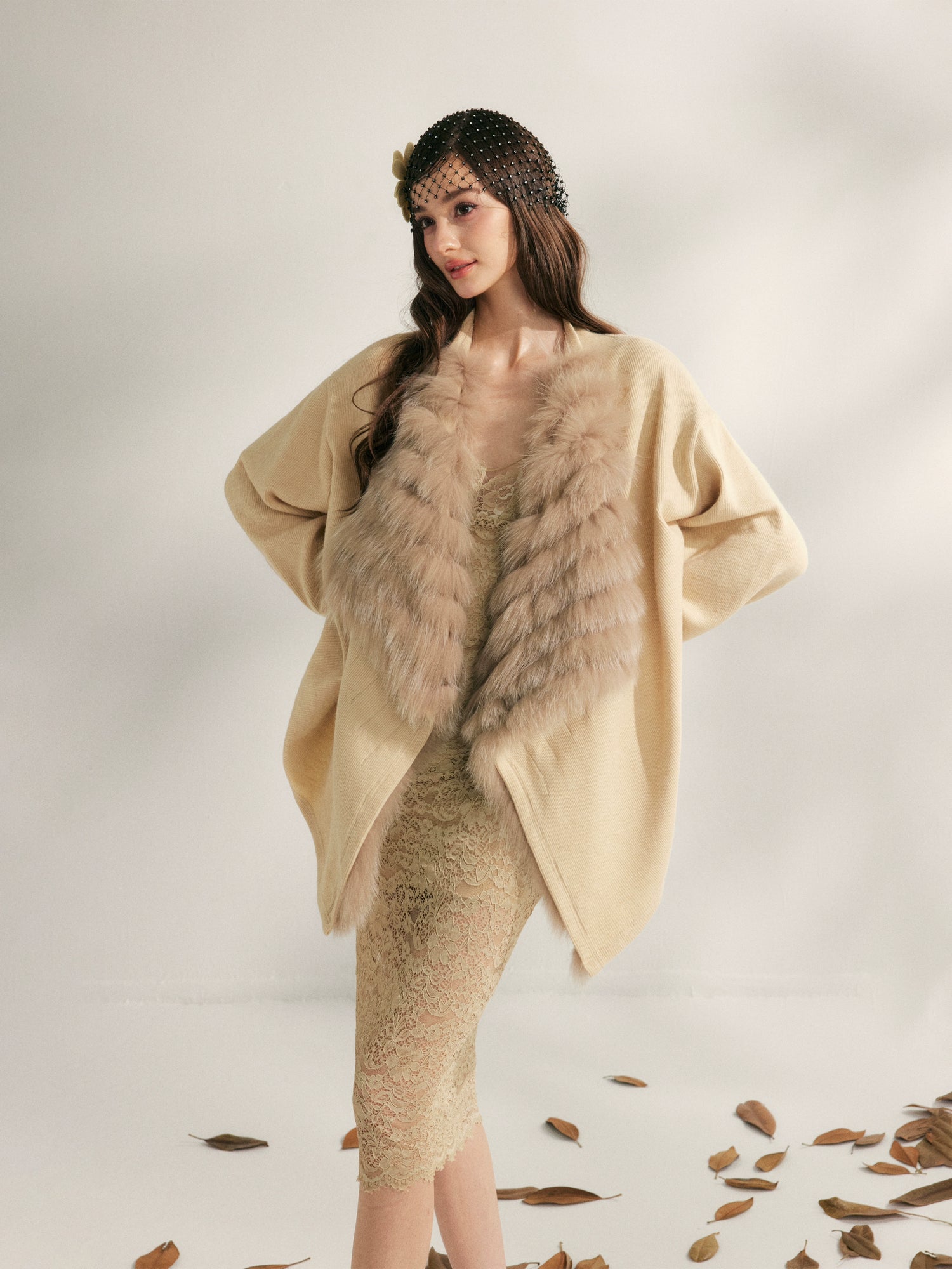 Fox Whisper Knit Fur Collar Cardigan Jacket