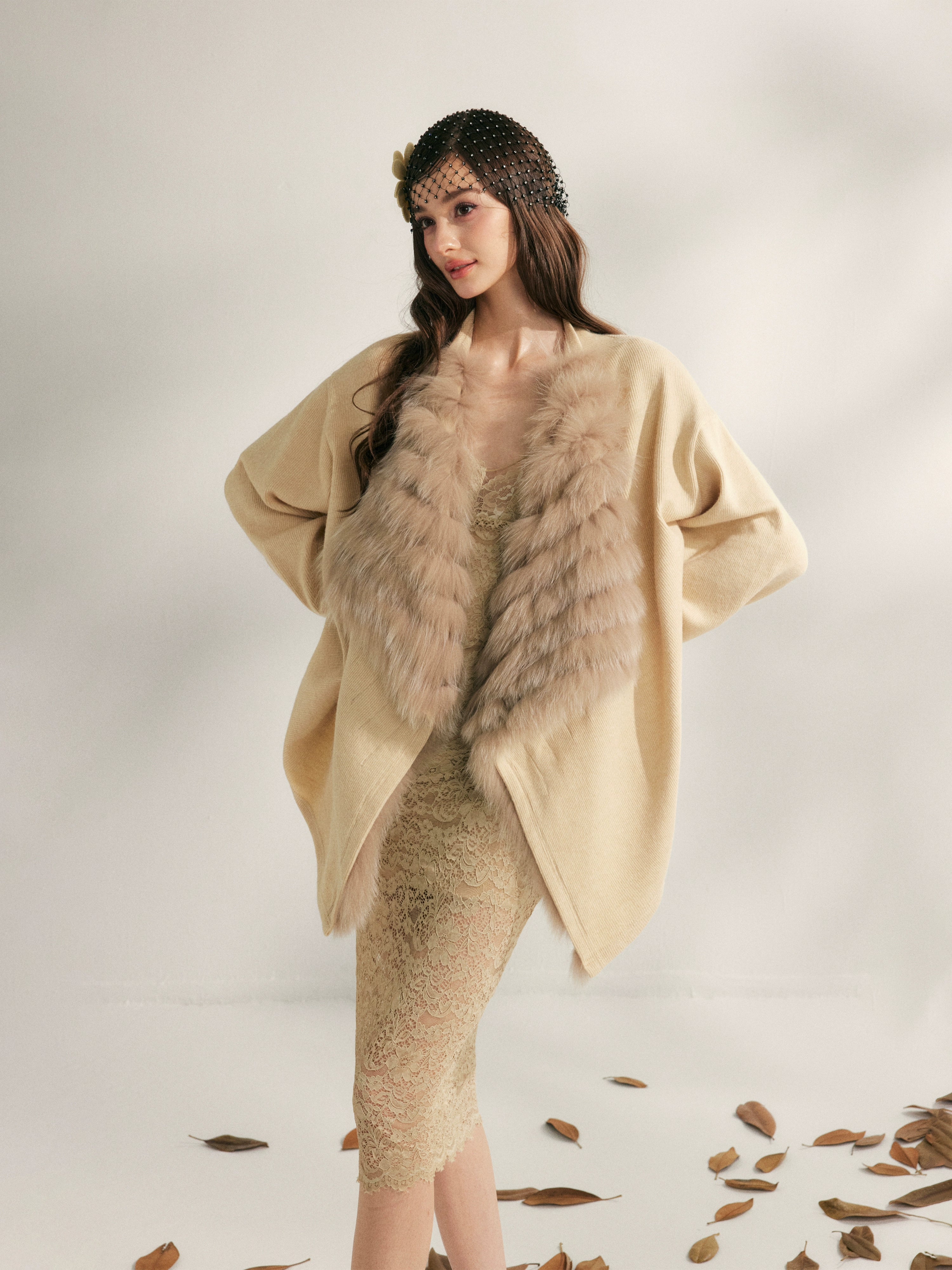 Fox Whisper Knit Fur Collar Cardigan Jacket