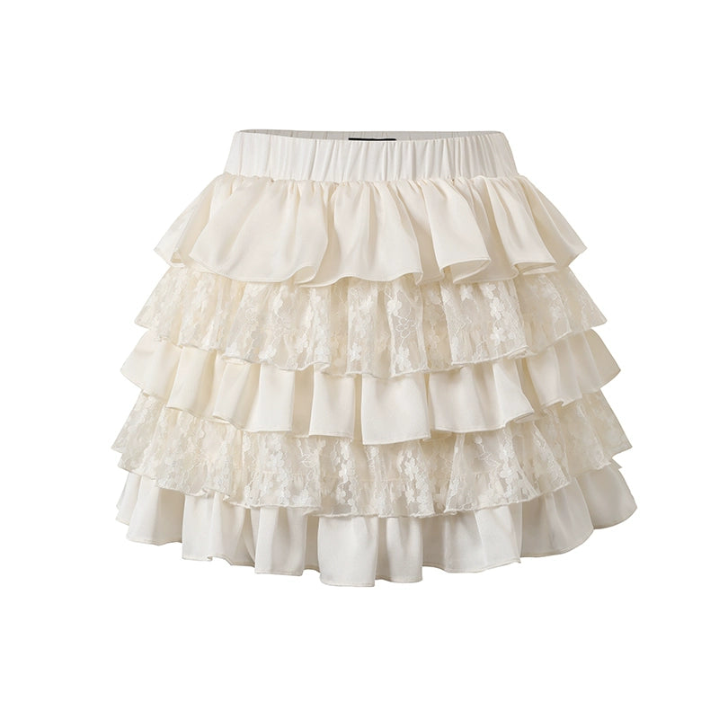 Apricot Lace Hollow Half-skirt