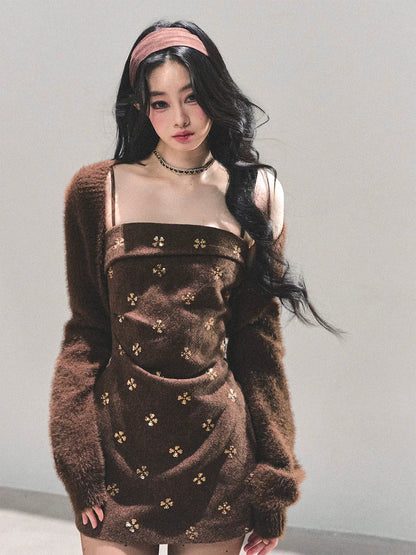 French Wool Strappy Bodycon Mini Dress