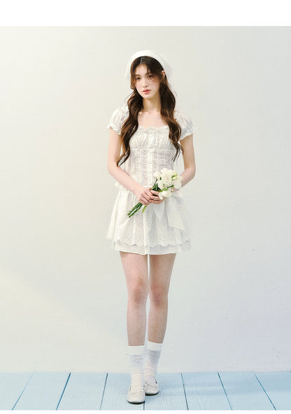Vintage Plaid Lace Ribbon Two-Piece Set