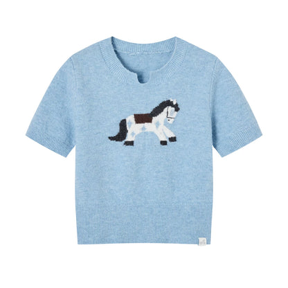 Jacquard Pony Knit Short Sleeve Top