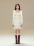 Beige Square Neck Lace Dress - CHINASQUAD