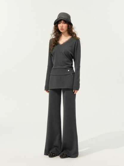 Lace Spliced Fake Two-Piece Knit Sweater