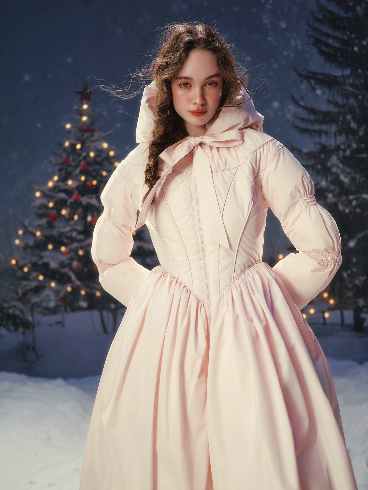 French Pink Tailored Long Down Coat