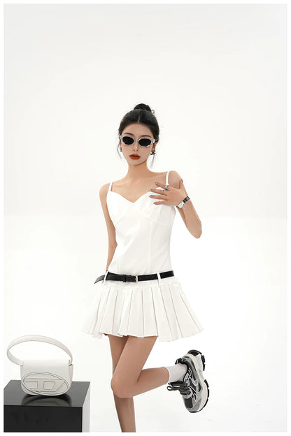 Asymmetric Zip-Back Pleated Camisole Dress