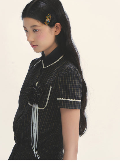 Bow Tie Plaid Dress - CHINASQUAD