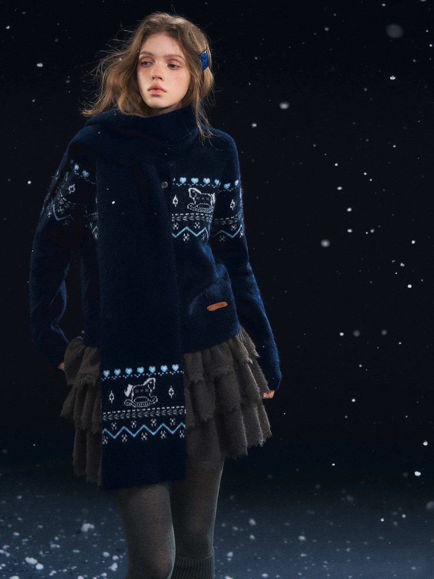 Fair Isle Scarf &amp; Cardigan Two-Piece Set