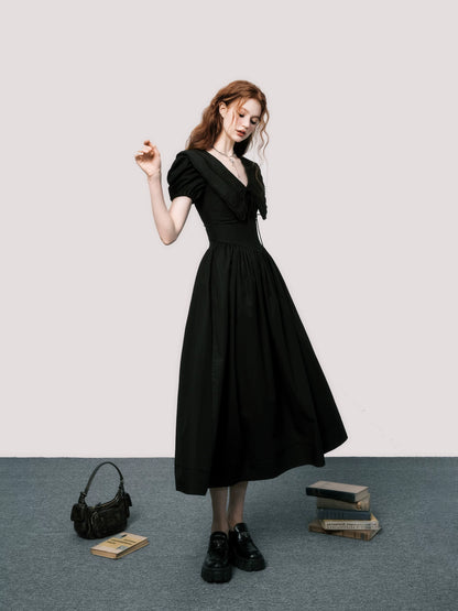 Puff-Sleeve Waist-Defined Maxi Dress