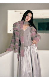 Purple & Khaki Striped Fuzzy Cardigan - CHINASQUAD