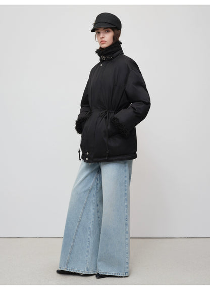 Black Longline Fleece Collar Windbreaker