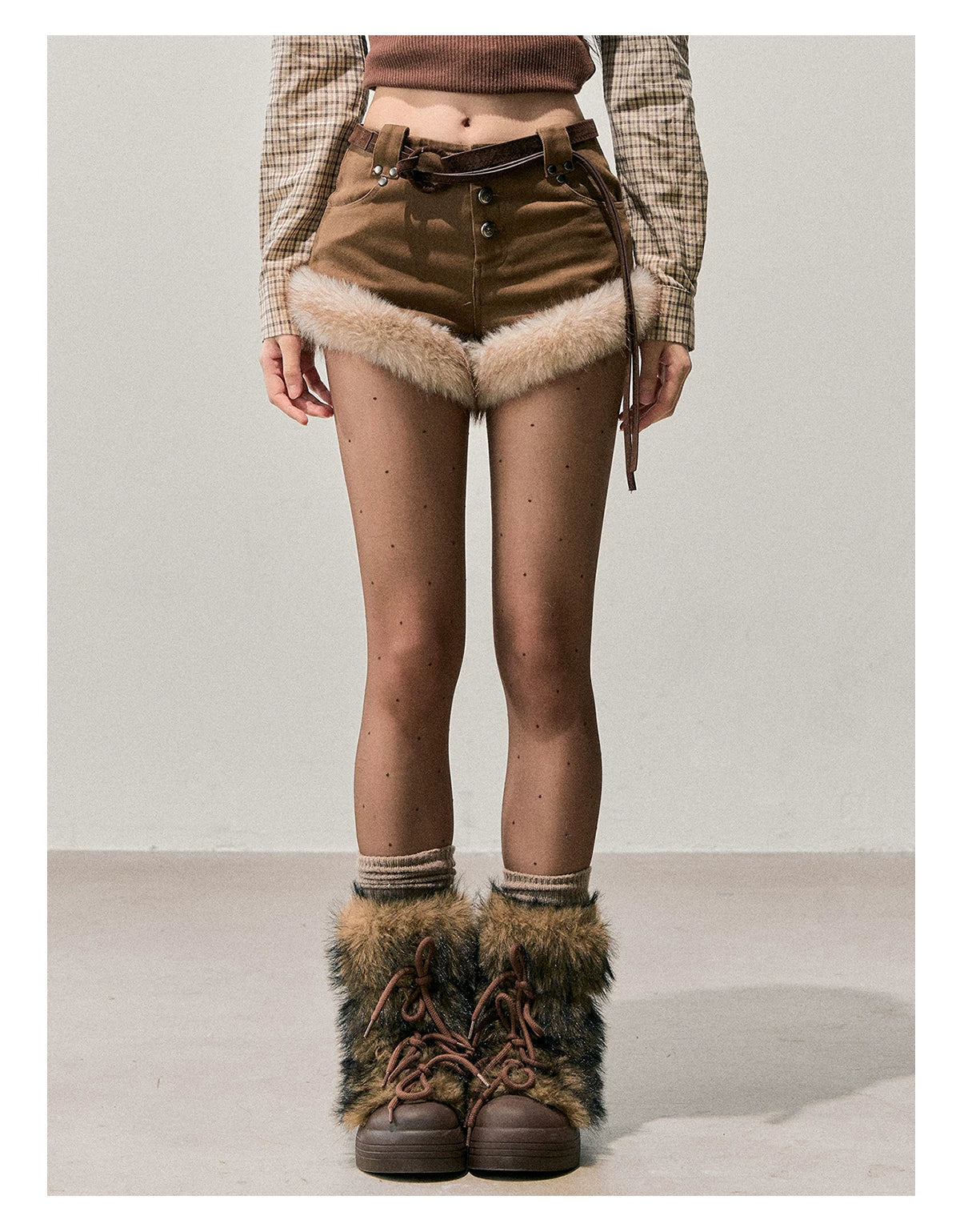 Faux-Fur Wide-Leg Winter Mini Shorts