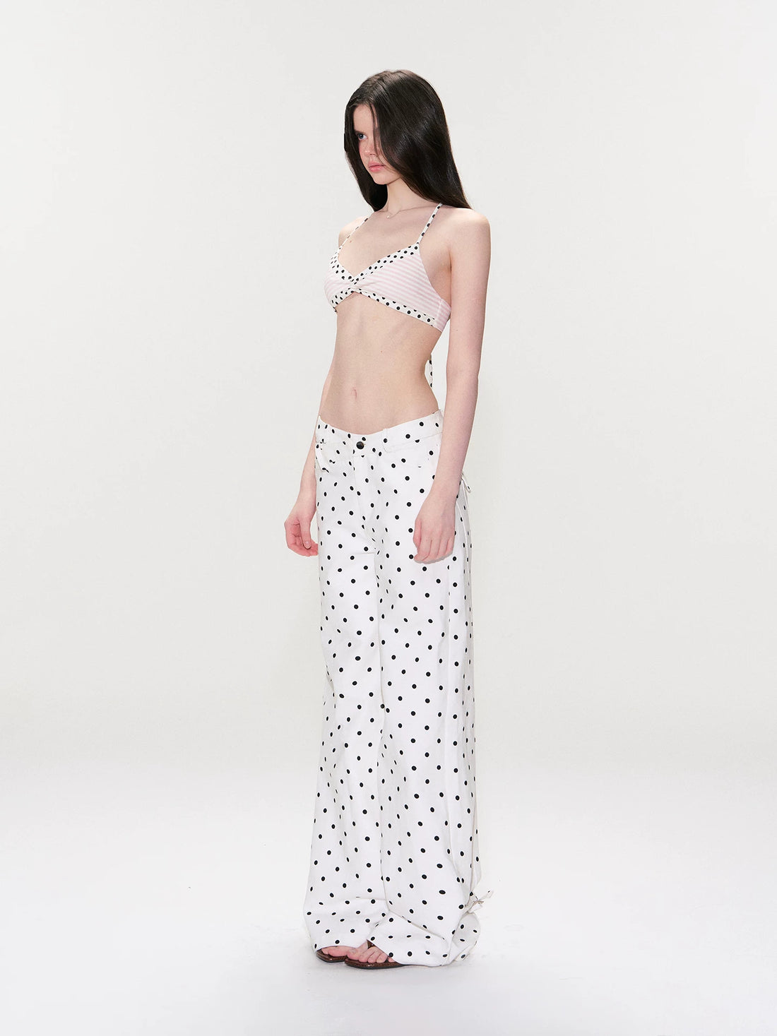 Vintage Polka Dot V-Waist Denim Pants