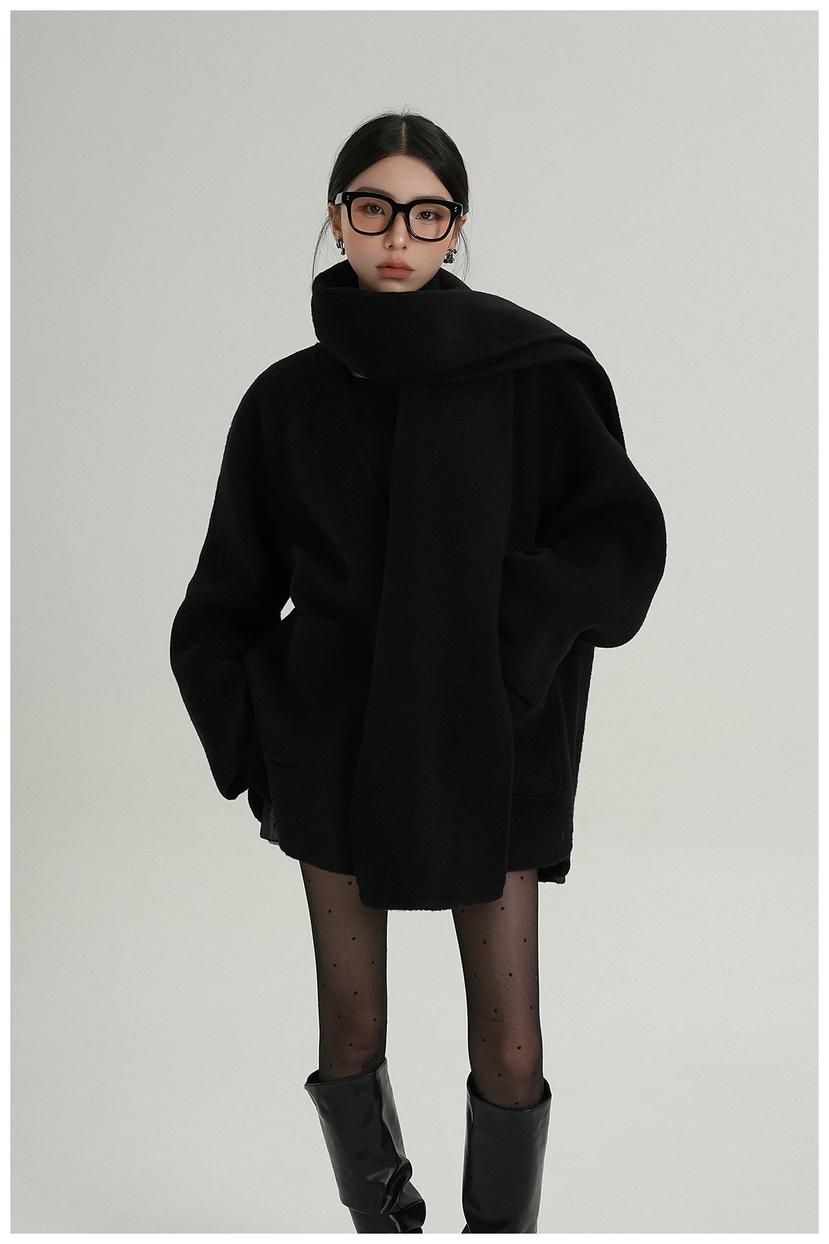 Scarf-Detail Cropped Wool Jacket