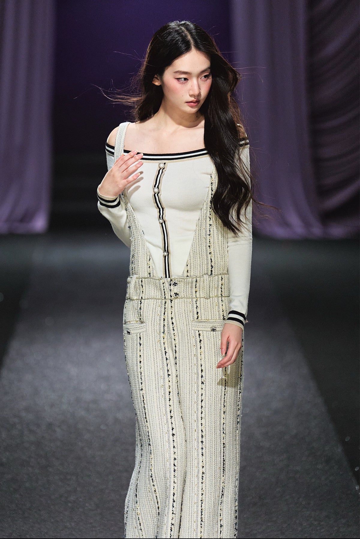 Tweed-Inspired V-Neck Wide-Leg Jumpsuit