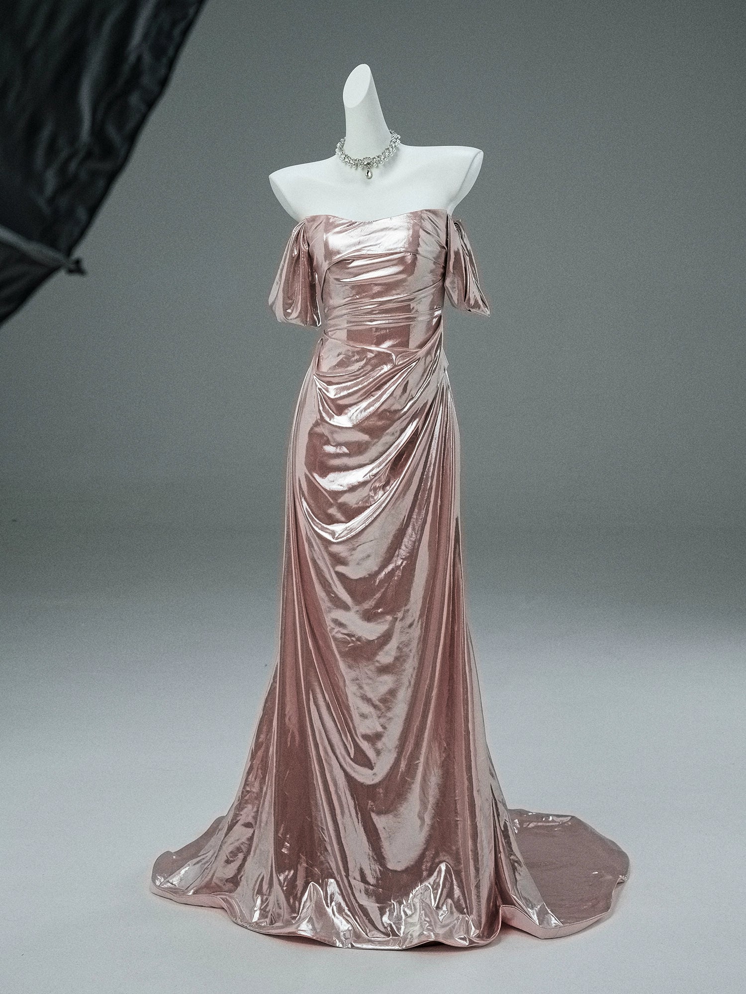 Rosé Party Sheen Draped Couture Gown