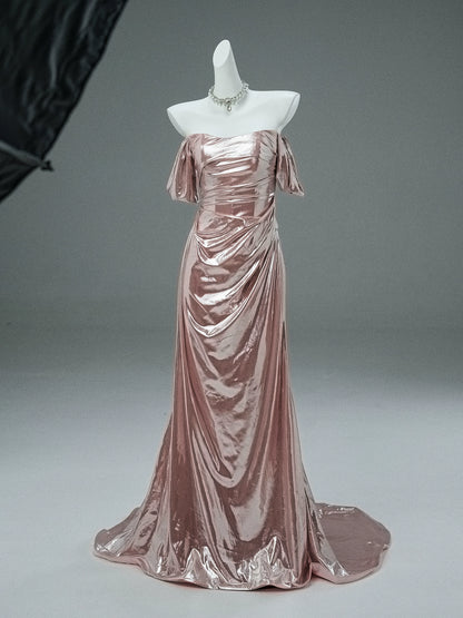 Rosé Party Sheen Draped Couture Gown