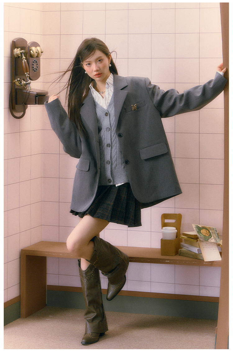 Gray Loose Suit Jacket - CHINASQUAD