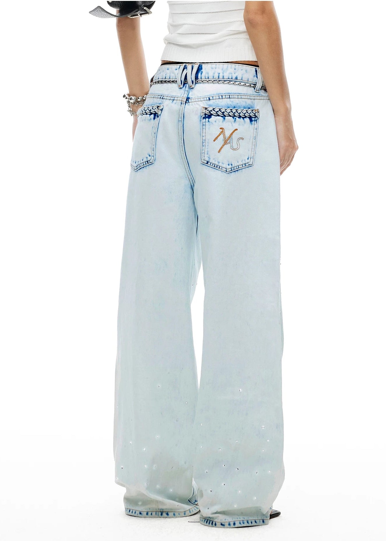 Shimmering Distressed Wide-Leg Jeans