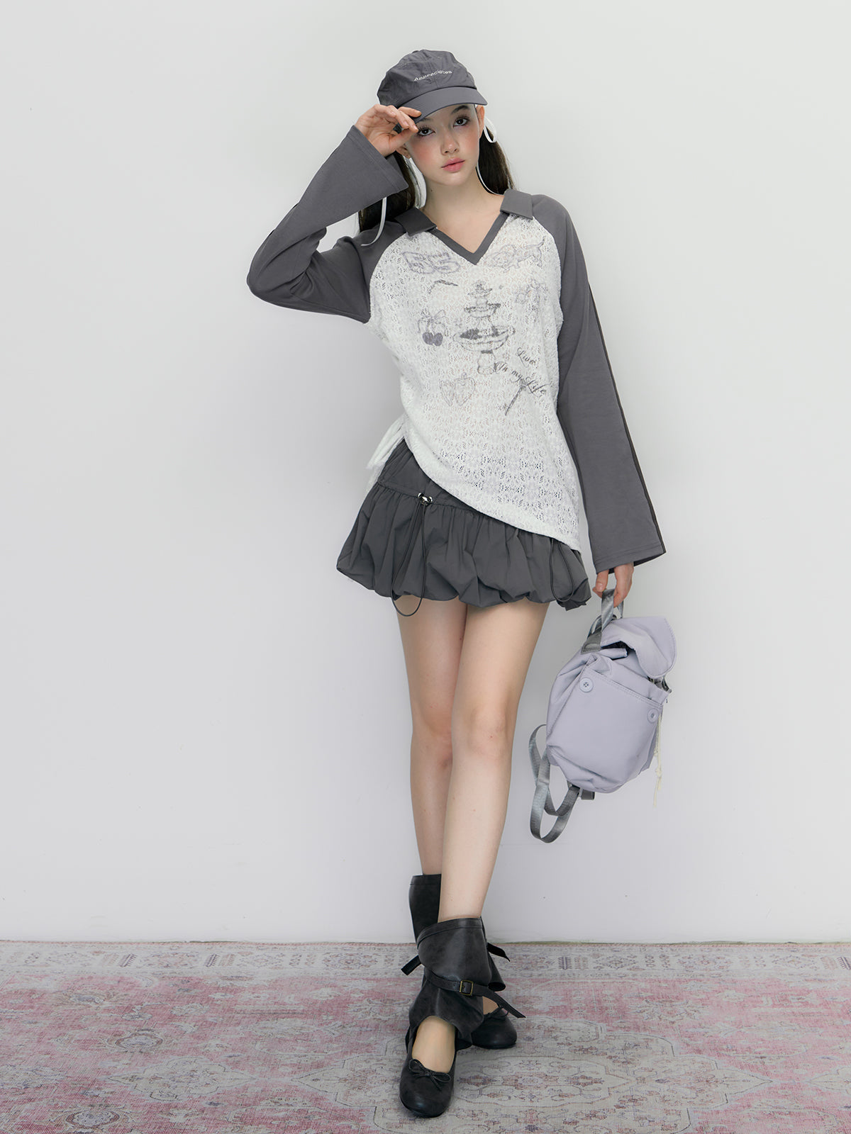 Lace Hollow V-Neck Long Sleeve T-Shirt