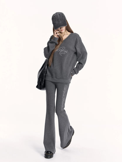 V-Neck Sweatshirt &amp; Flared Pants Set