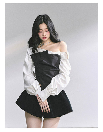Faux Two-Piece Asymmetric Shoulder Shirt