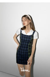 Plaid Patchwork Suspender Dress - CHINASQUAD