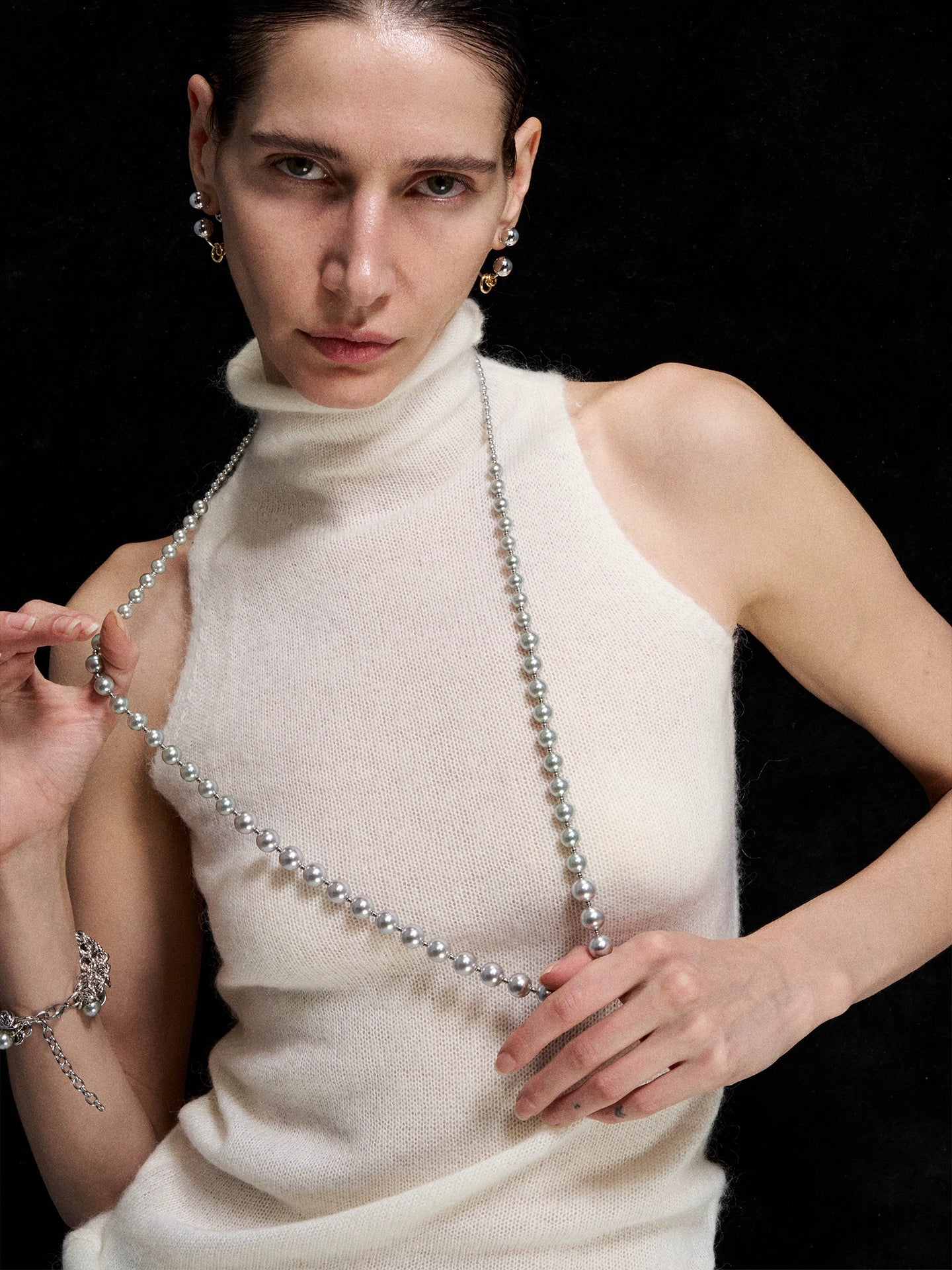 Minimalist Silver Pearl Long Necklace