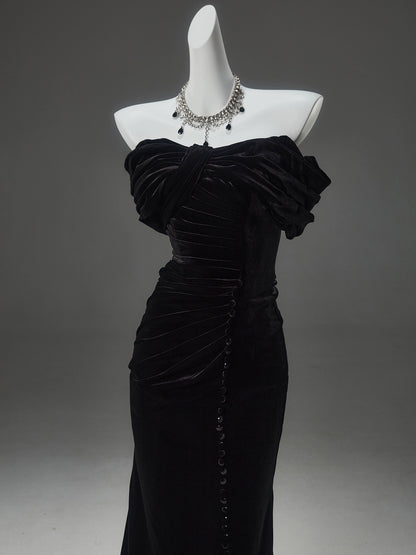 ROLA Noir Sculpted Velvet Couture Gown
