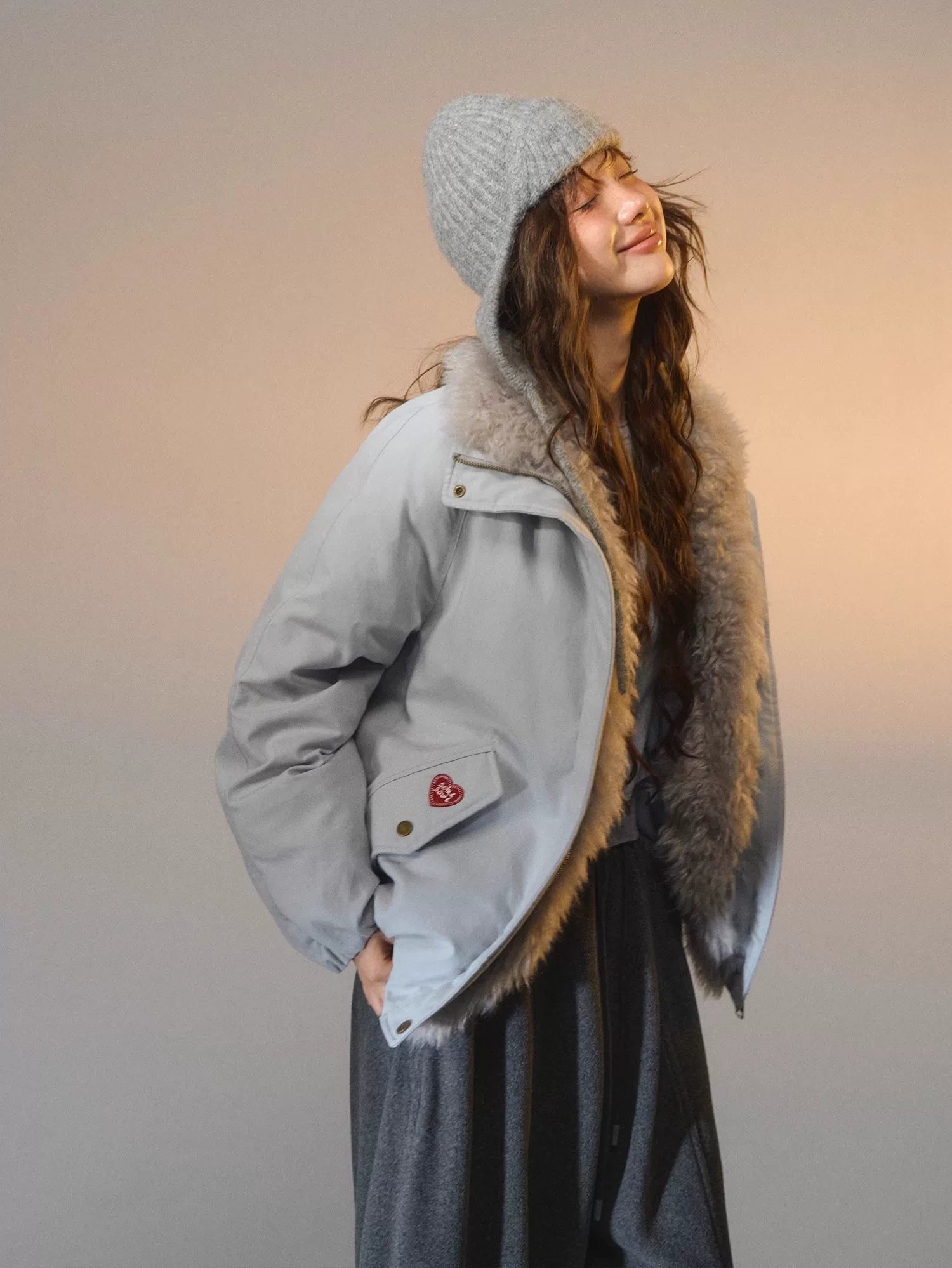Detachable Faux Fur Collar Parka Down Jacket