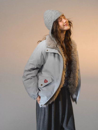 Detachable Faux Fur Collar Parka Down Jacket