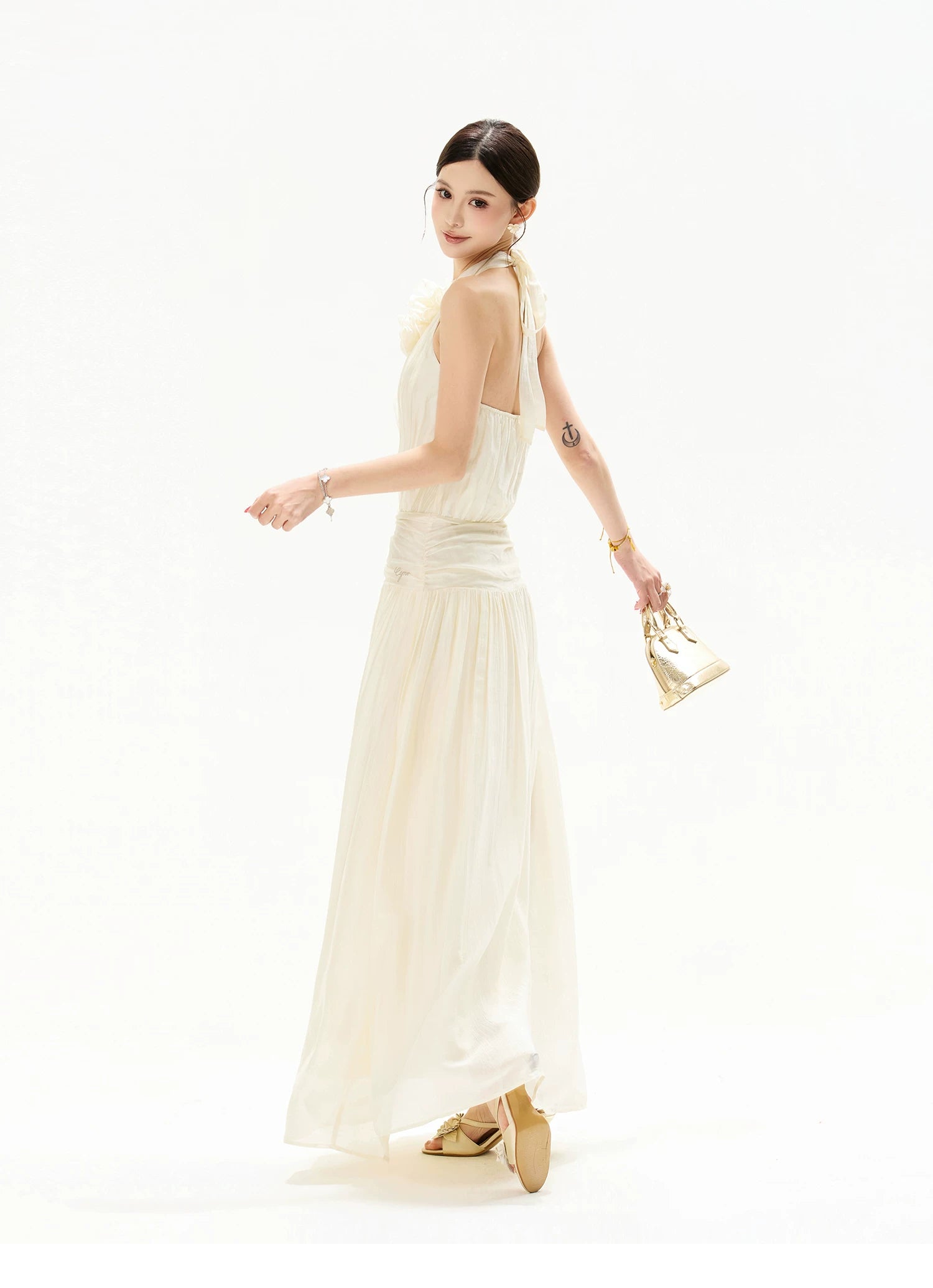Floral Halterneck Draped Maxi Dress