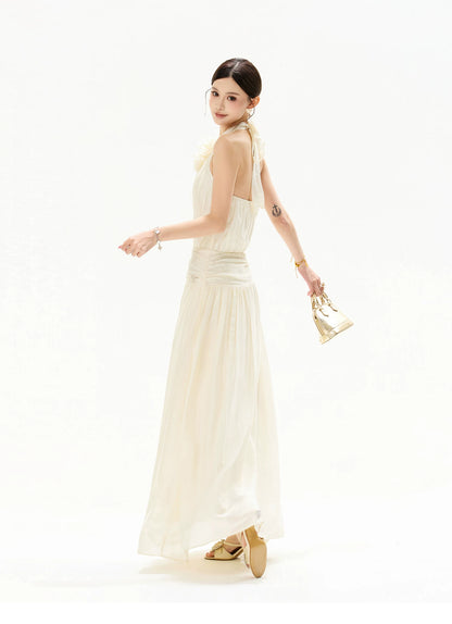 Floral Halterneck Draped Maxi Dress