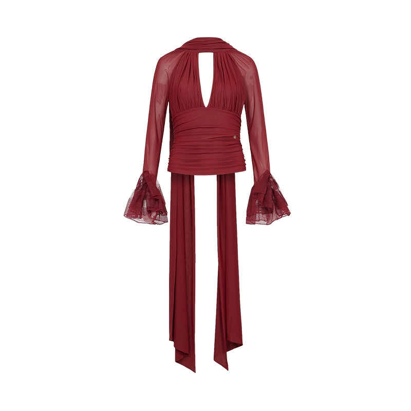 Nina Halter V-Neck Slim Tie Detail Crop Blouse