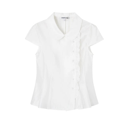 Peter Pan Collar Asymmetric Waist-Tailored Blouse