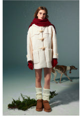 White Wool Horn Buttons Coat - CHINASQUAD