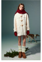 (Final Sale) White Wool Horn Buttons Coat - CHINASQUAD