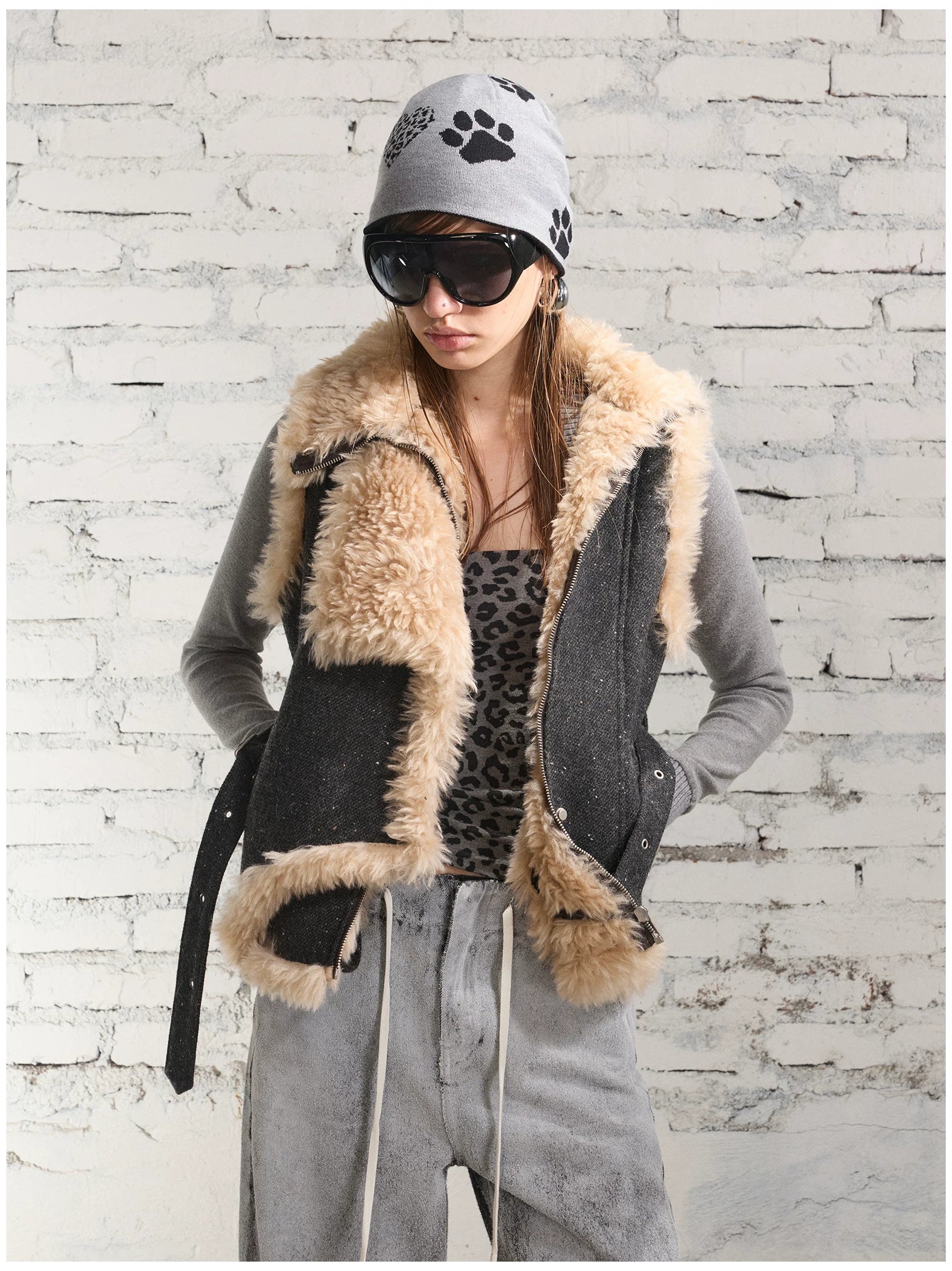 Vintage Shearling Wool-Blend Collared Vest